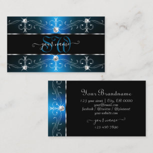 Eye Catching Black Teal Ornate Borders Monogram Business Card