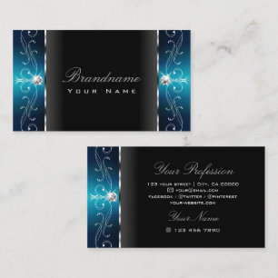 Eye Catching Black Teal Squiggled Jewels Ornaments Business Card
