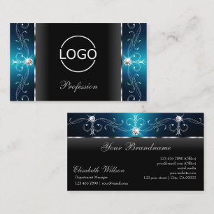 Eye Catching Black Teal Squiggled Jewels with Logo Business Card