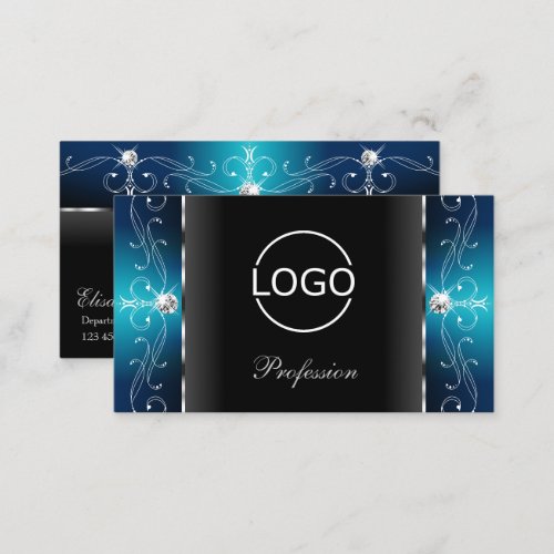 Eye Catching Black Teal Squiggled Jewels with Logo Business Card