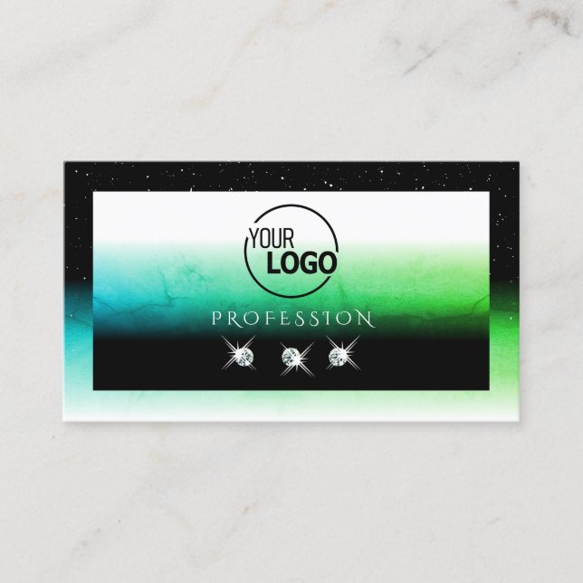 Eye Catching Black White and Teal with Logo Jewels Business Card (Front)
