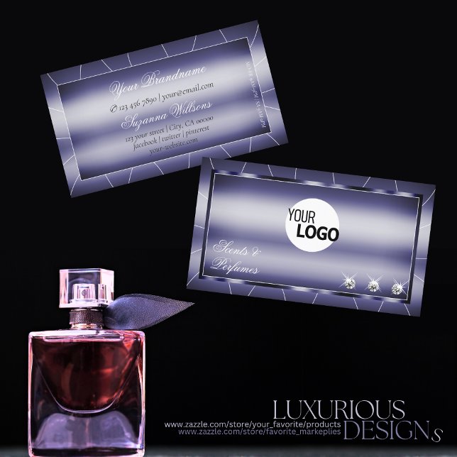 Eye Catching Blue Modern with Diamonds and Logo Business Card (Creator Uploaded)