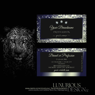 Eye Catching Blue Silver Ombre Glitter Stars Black Business Card