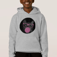 eye-catching cat pink glasses and chewing gum