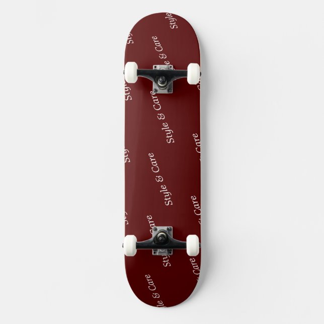 Eye Catching Custom Brand Name Text Pattern Maroon Skateboard (Front)