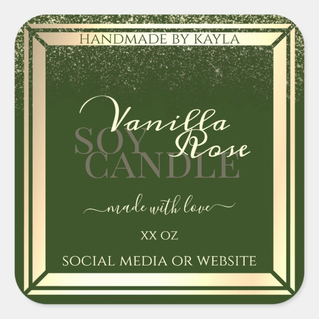 Eye Catching Dark Green Product Labels Gold Frame (Front)