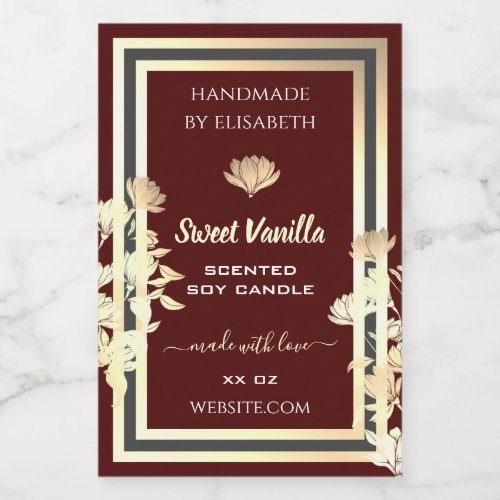 Eye Catching Floral Burgundy Gold Product Labels