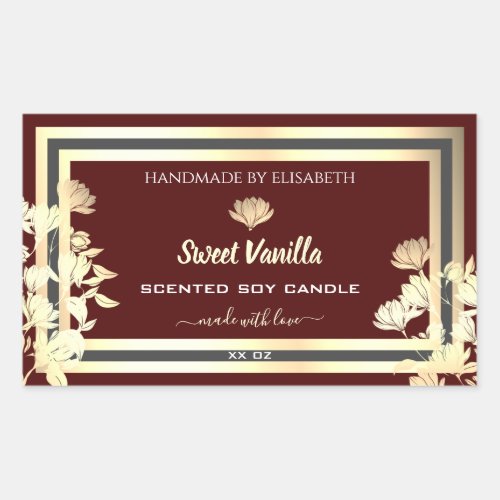 Eye Catching Floral Burgundy Gold Product Labels