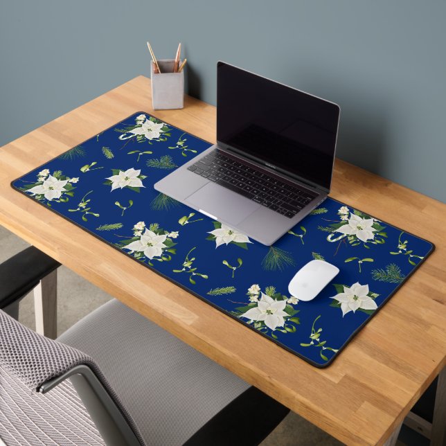 Eye Catching Floral Pattern Navy Blue Desk Mat (Office 2)