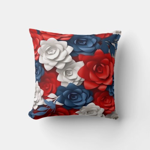 Eye Catching Floral Red White Blue Flower Garden Throw Pillow