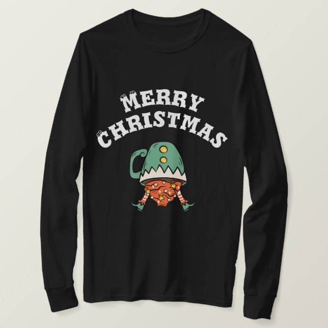 Eye catching Funny Elf in a mug Merry Christmas T-Shirt (Design Front)