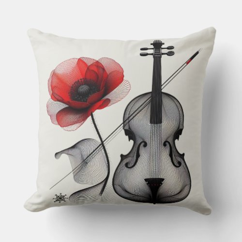 Eye_Catching Fusion of Rose and Violin Throw Pillow
