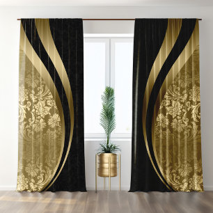 Eye-Catching Gold Black Damask Dynamic Lines 2 Blackout Curtains