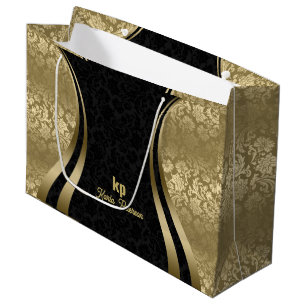 Eye-Catching Gold Black Damask Dynamic Lines 2 Large Gift Bag
