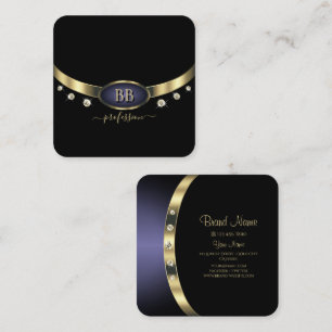 Eye Catching Gold Blue Black Initials Rhinestones  Square Business Card