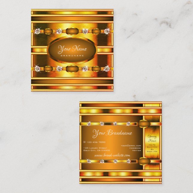 Eye Catching Gold Effect with Luminous Faux Jewels Square Business Card (Front/Back)