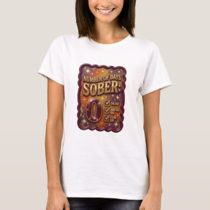 Eye-Catching Gold NUMBER OF DAYS SOBER 0 T-Shirt