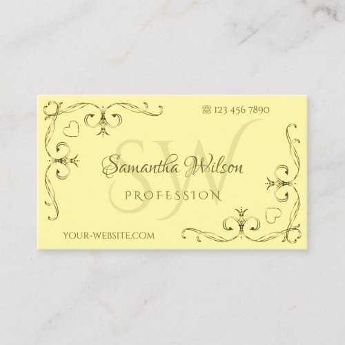 Eye Catching Gold Ornate Corners on Cream Initials Business Card