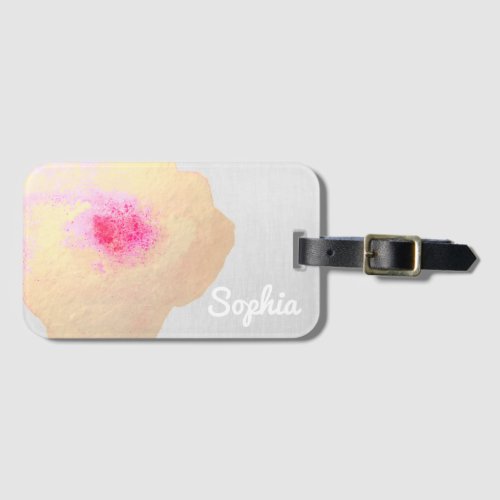 Eye catching Gold Pink Watercolor Floral Name Luggage Tag