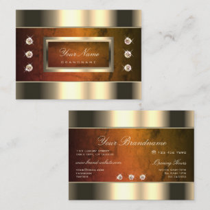 Eye Catching Gold with Orange Marble and Diamonds Business Card