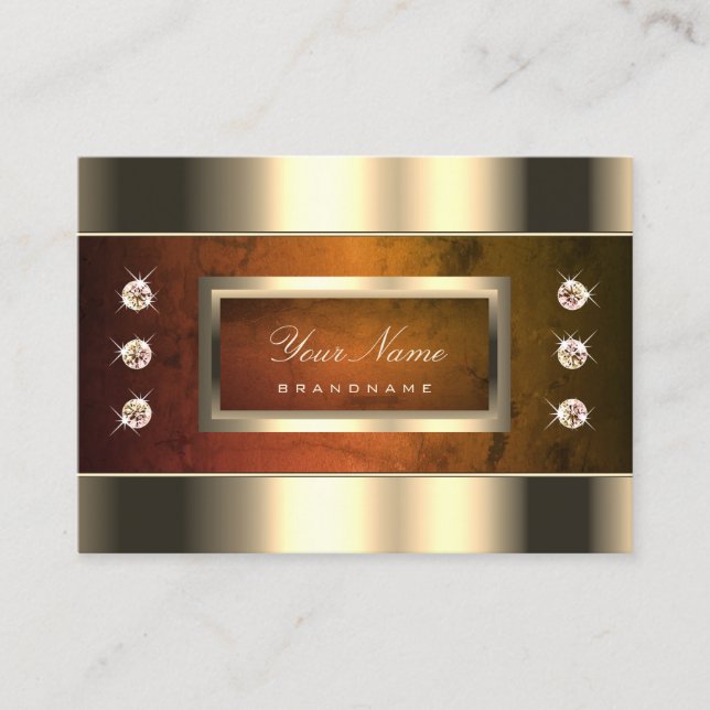 Eye Catching Gold with Orange Marble and Diamonds Business Card (Front)