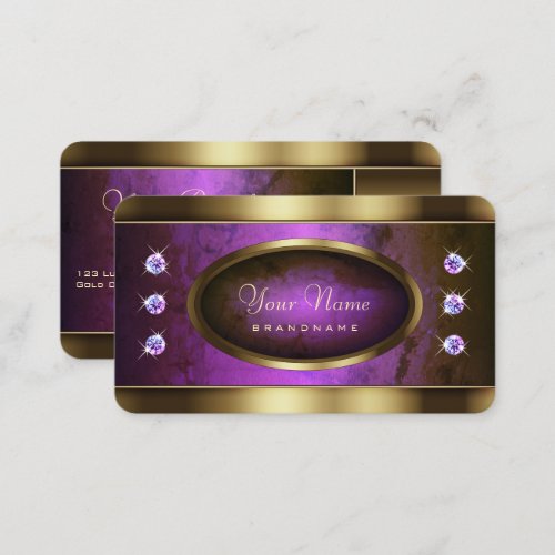 Eye Catching Gold with Purple Marble and Diamonds Business Card