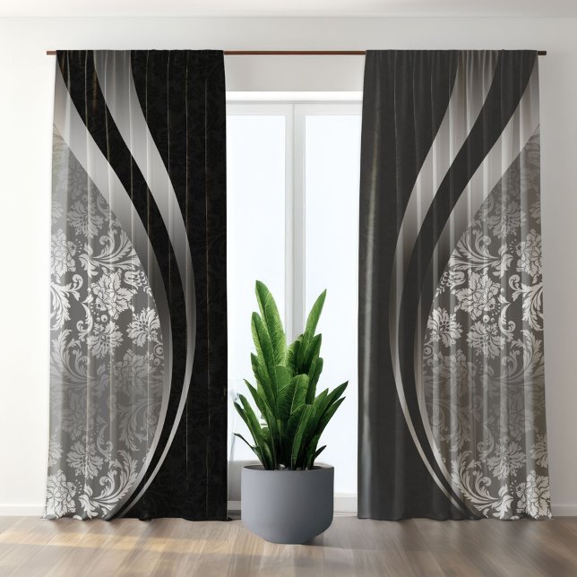 Eye-Catching Gray Black Damask Dynamic Lines Blackout Curtains (Creator Uploaded)