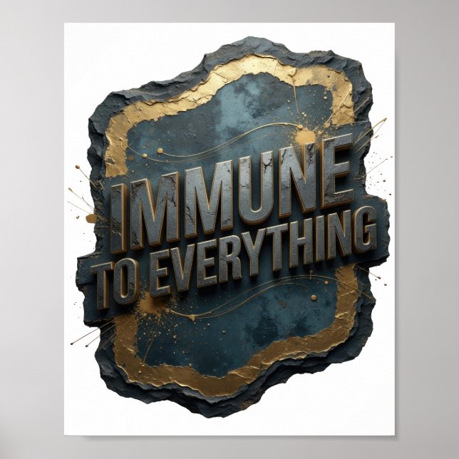 Eye-Catching Gray IMMUNE TO EVERYTHING 3D Text Art Poster (Front)
