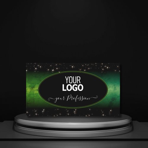 Eye Catching Green Black Glitter Stars with Logo Business Card