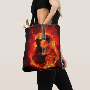 Eye Catching Guitar on Fire Tote Bag