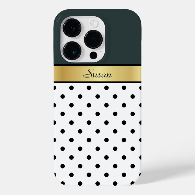 Eye-Catching Hunter Green White & Black Polka Dots Case-Mate iPhone Case (Back)