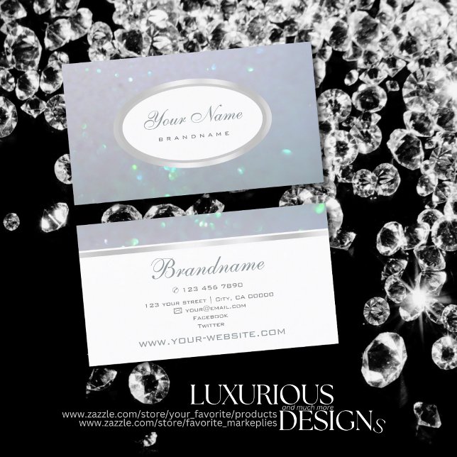 Eye Catching Light Baby Blue Pearl Glitter White Business Card (Creator Uploaded)