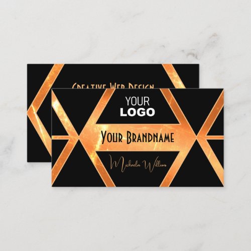 Eye Catching Light Coral Black Geometric with Logo Business Card