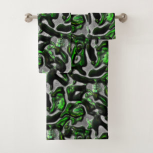 Eye-catching lime green texture carved in gray bath towel set