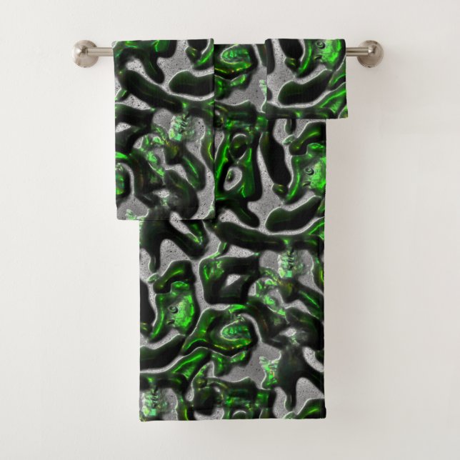 Eye-catching lime green texture carved in gray bath towel set (Insitu)