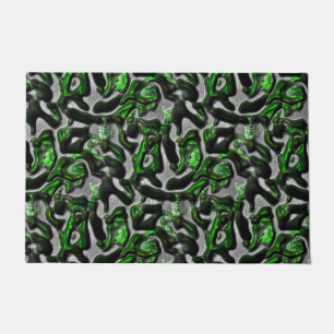 Eye-catching lime green texture carved in gray doormat