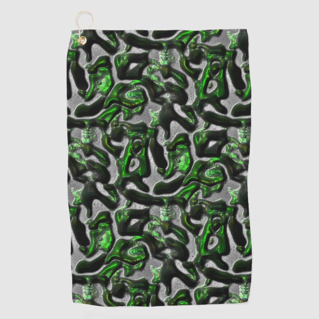 Eye-catching lime green texture carved in gray golf towel (Front)