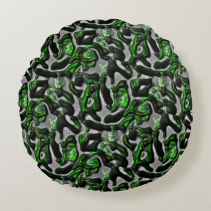 Eye-catching lime green texture carved in gray round pillow