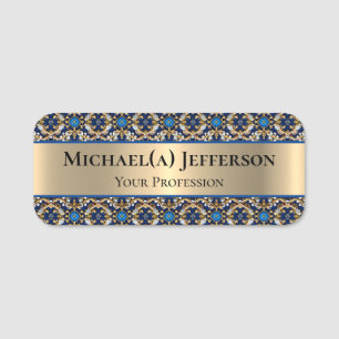 Eye-catching Luxury Gold: Royal Blue Baroque Style Name Tag