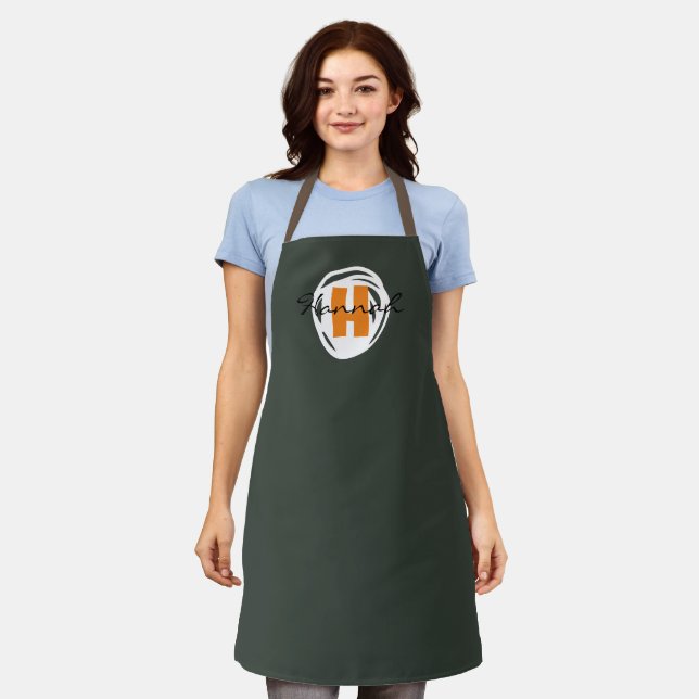Eye catching monogram Smoke green Initial script Apron (Worn)