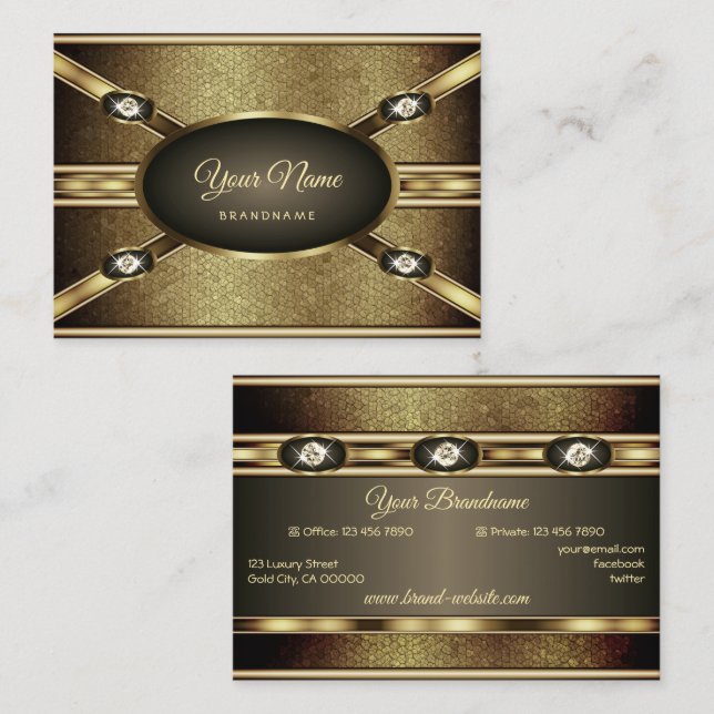 Eye Catching Old Gold Effect with Faux Rhinestones Business Card (Front/Back)