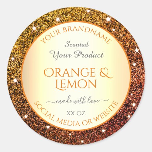 Eye Catching Orange Gold Glitter Product Labels