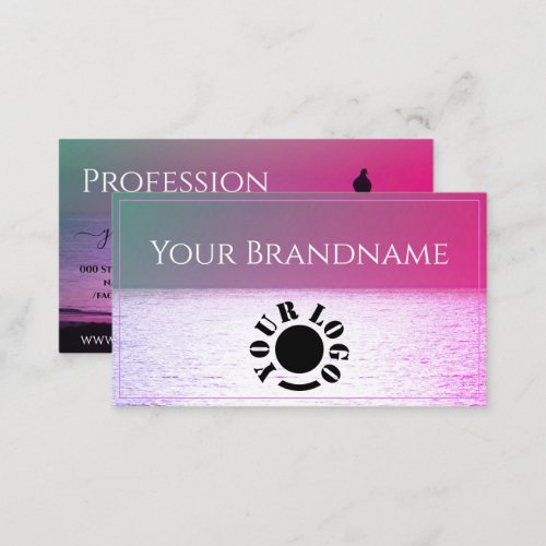 Eye Catching Pastel Ocean Pink Sunset Custom Logo Business Card