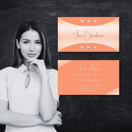 Eye Catching Peach Colors with Sparkling Diamonds Business Card