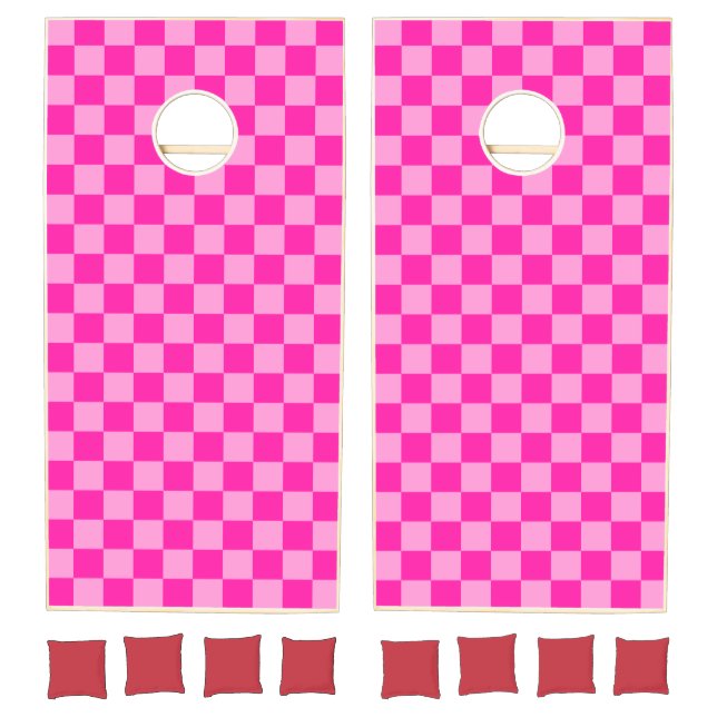 Eye-Catching Pink Checkerboard Cornhole Set (Set)