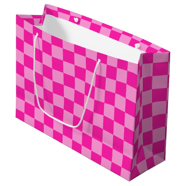 Eye-Catching Pink Checkerboard Large Gift Bag (Front Angled)