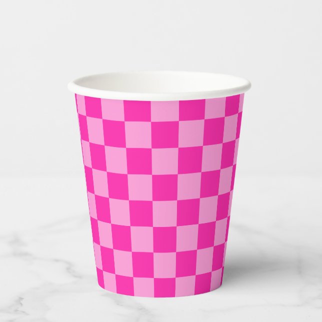 Eye-Catching Pink Checkerboard Paper Cups (Front)