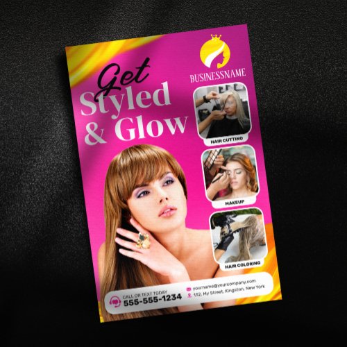Eye_catching Pink Hair Style Makeup Artist Salon Flyer