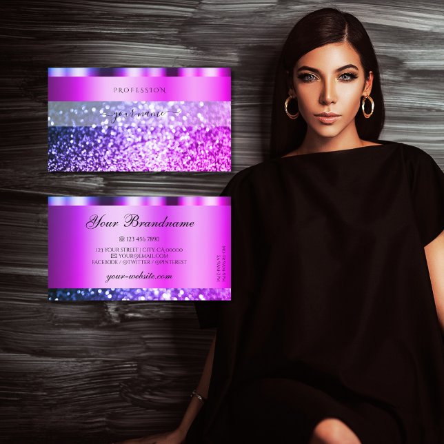 Eye Catching Pink Purple Sparkle Glitter Flashy Business Card (Creator Uploaded)