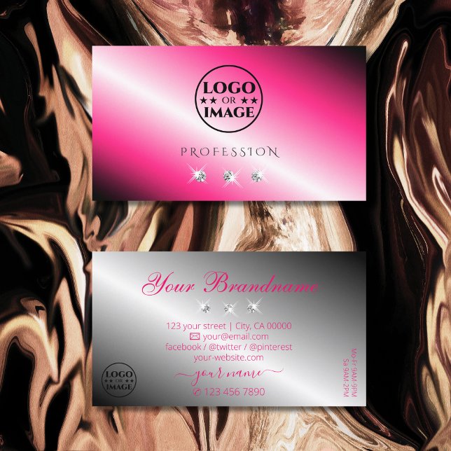 Eye Catching Pink Silver Sparkle Diamonds Add Logo Business Card (Creator Uploaded)